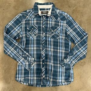 BLE Mens pearl snap plaid shirt